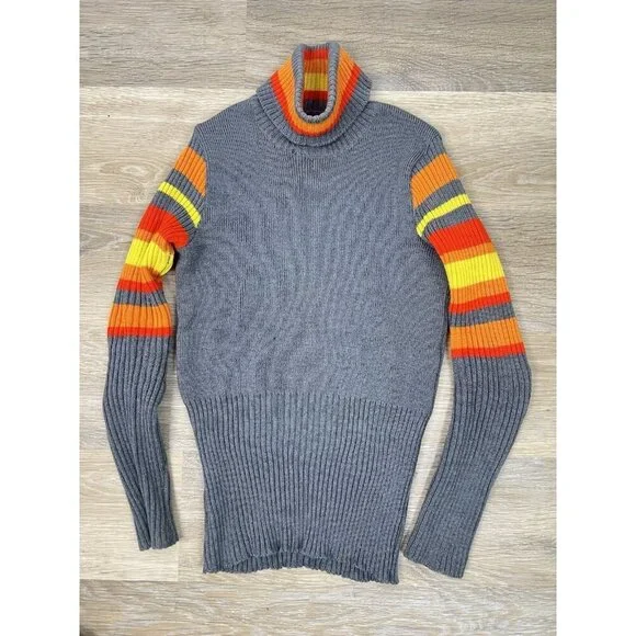 Vtg Fusalp France Knit Grey Sweater Winter Skiwear 70s Turtle Neck Small Ribbed - Picture 2 of 11